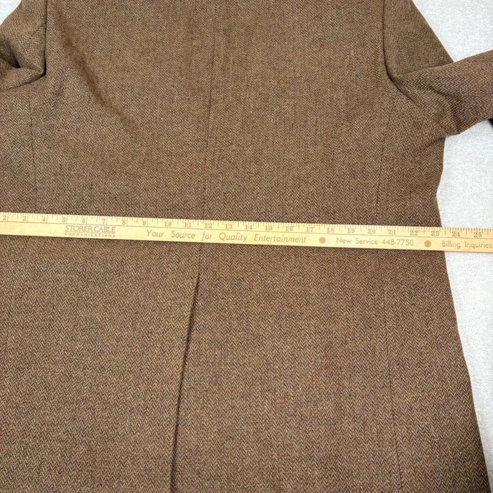 Vtg Oleg Cassini Men Blazer Brown Herringbone Tweed Wool 2 Button Sport Coat 44L